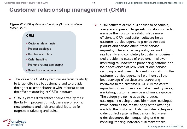 Customer care market share report 2009 48 Annexes: Sub-segment definitions and deployment architecture Customer