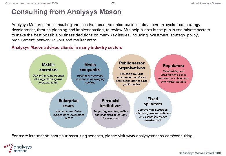67 Customer care market share report 2009 About Analysys Mason Consulting from Analysys Mason