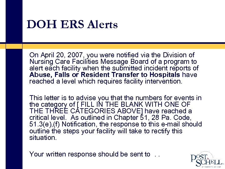 DOH ERS Alerts On April 20, 2007, you were notified via the Division of