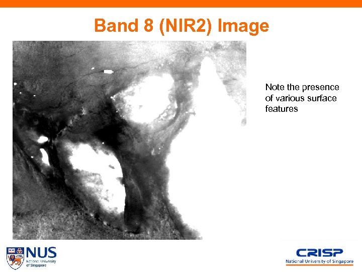 Band 8 (NIR 2) Image Note the presence of various surface features 