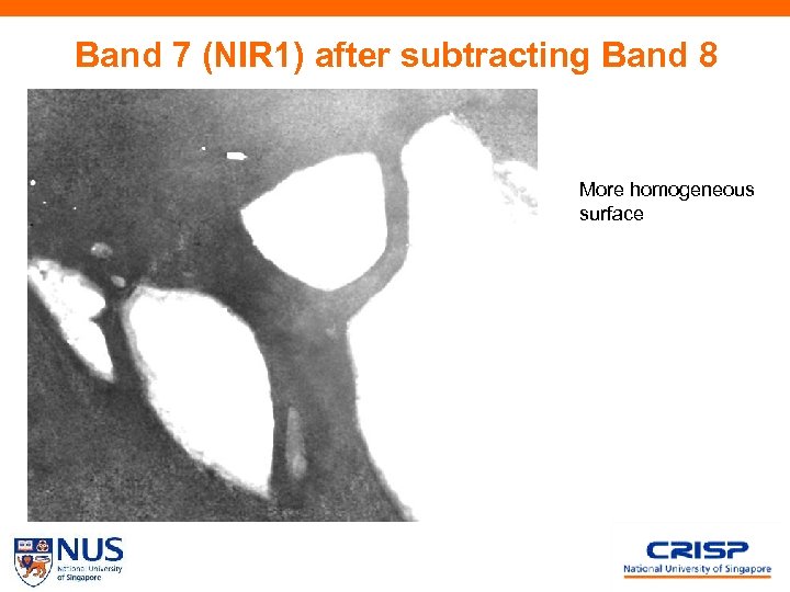 Band 7 (NIR 1) after subtracting Band 8 More homogeneous surface 