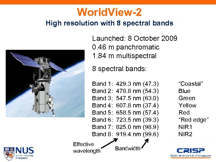 World. View-2 High resolution with 8 spectral bands Launched: 8 October 2009 0. 46