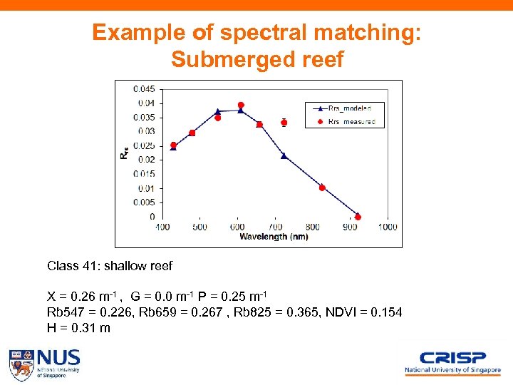 Example of spectral matching: Submerged reef Class 41: shallow reef X = 0. 26