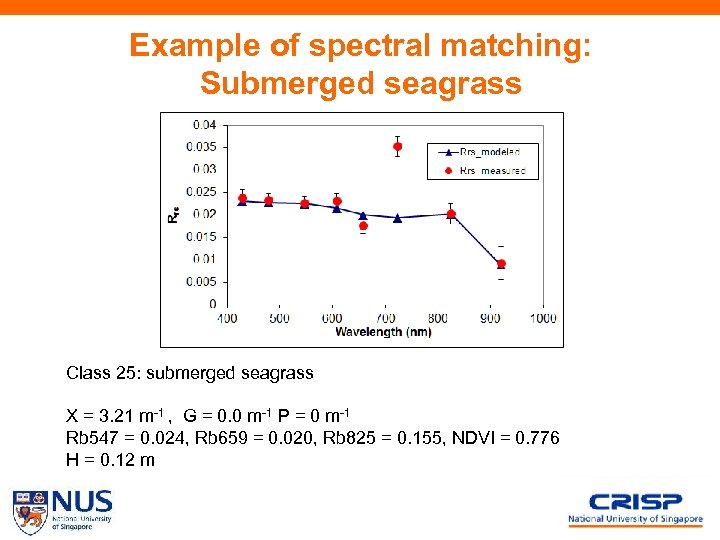 Example of spectral matching: Submerged seagrass Class 25: submerged seagrass X = 3. 21