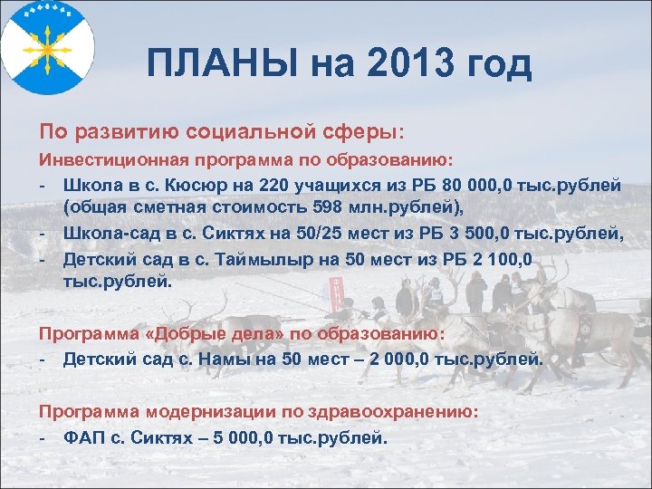 ПЛАНЫ на 2013 год По развитию социальной сферы: Инвестиционная программа по образованию: - Школа