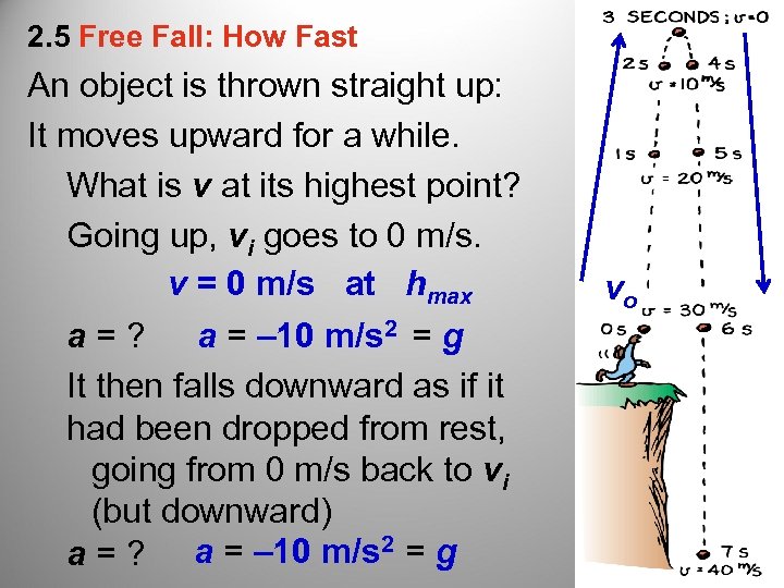 2. 5 Free Fall: How Fast An object is thrown straight up: It moves