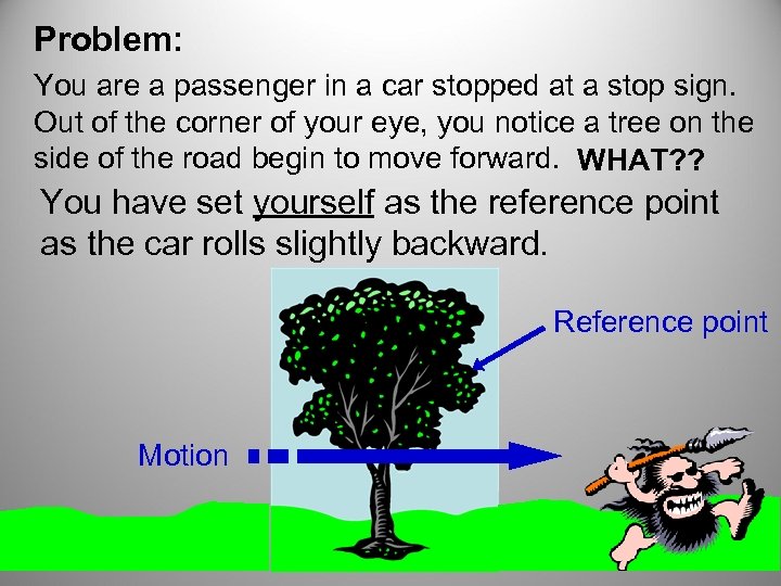 Problem: You are a passenger in a car stopped at a stop sign. Out