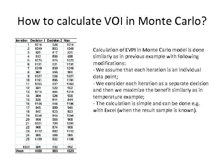 How to calculate VOI in Monte Carlo? Calculation of EVPI in Monte Carlo model