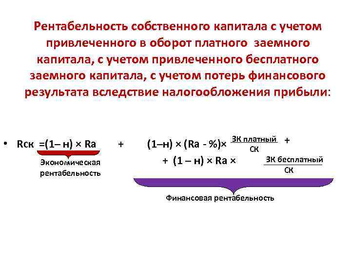 Рентабельность собственного капитала с учетом привлеченного в оборот платного заемного капитала, с учетом привлеченного