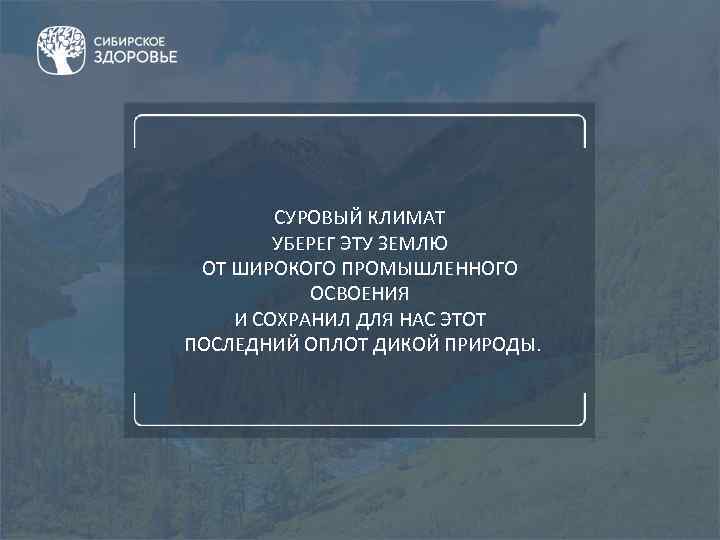 СУРОВЫЙ КЛИМАТ УБЕРЕГ ЭТУ ЗЕМЛЮ ОТ ШИРОКОГО ПРОМЫШЛЕННОГО ОСВОЕНИЯ И СОХРАНИЛ ДЛЯ НАС ЭТОТ