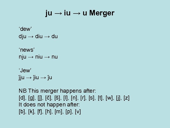 ju → iu → u Merger ‘dew’ dju → diu → du ‘news’ nju