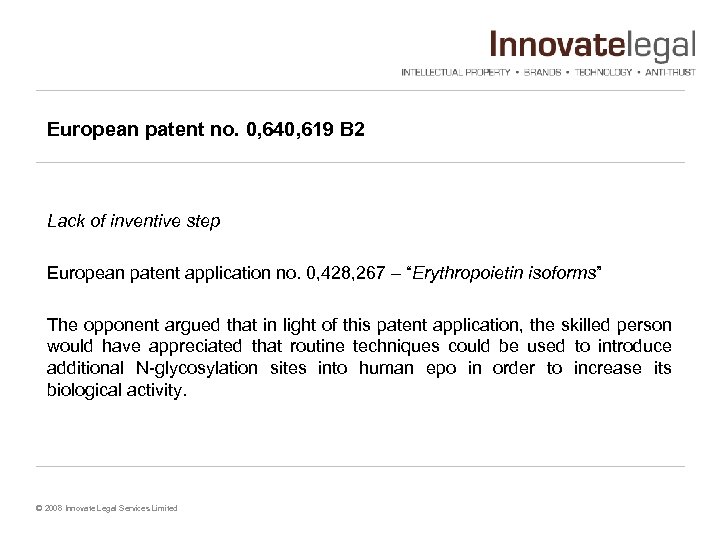 European patent no. 0, 640, 619 B 2 Lack of inventive step European patent