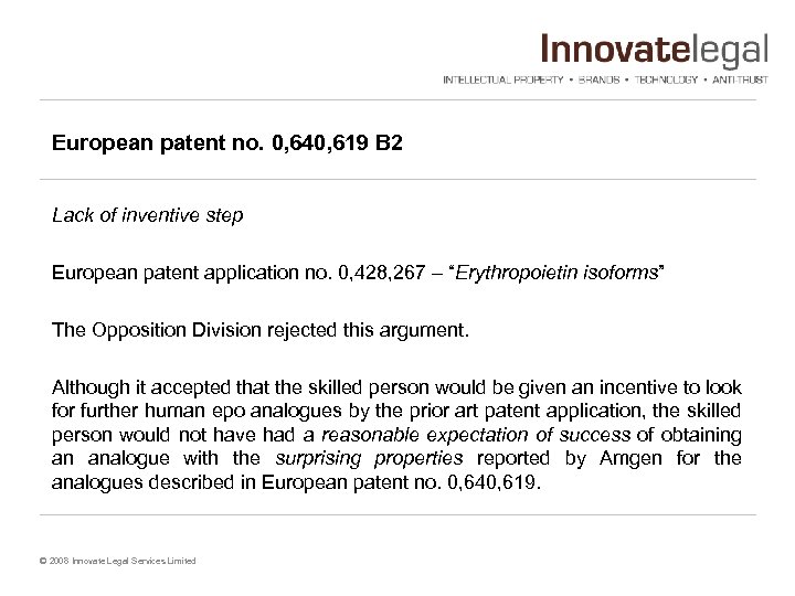 European patent no. 0, 640, 619 B 2 Lack of inventive step European patent