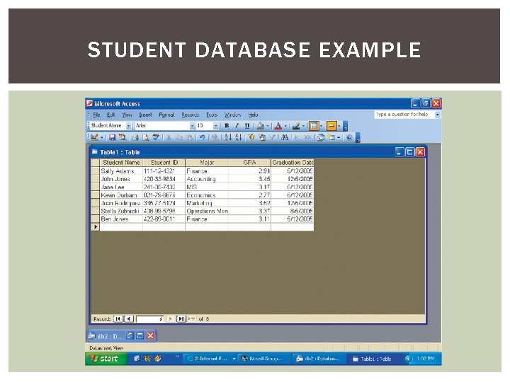 STUDENT DATABASE EXAMPLE 