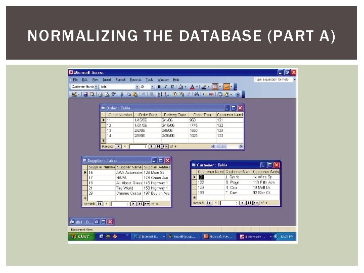 NORMALIZING THE DATABASE (PART A) 