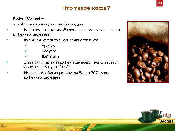 Что такое кофе? • • Кофе (Coffee) – это абсолютно натуральный продукт. Кофе производят