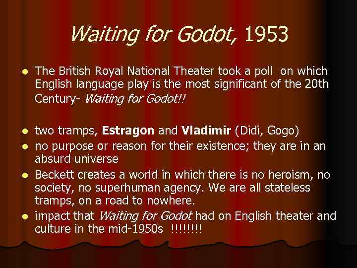 Waiting for Godot, 1953 l The British Royal National Theater took a poll on
