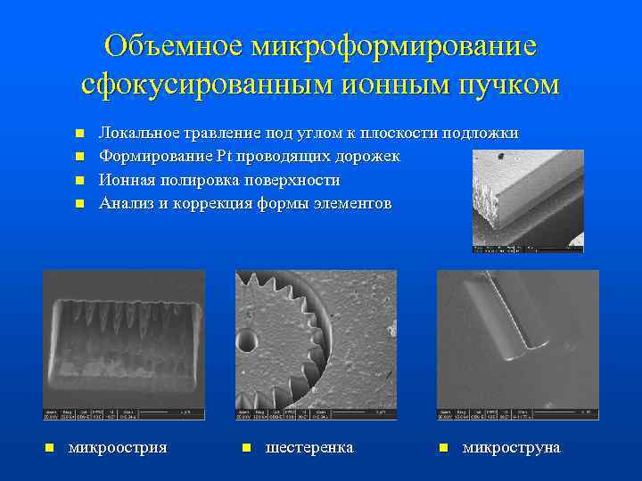 Объемное микроформирование сфокусированным ионным пучком n n n Локальное травление под углом к плоскости