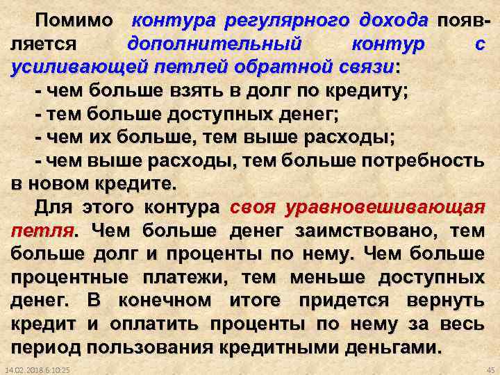 Помимо контура регулярного дохода появляется дополнительный контур с усиливающей петлей обратной связи: - чем