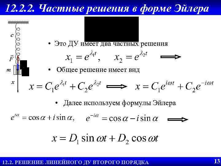 12. 2. 2. Частные решения в форме Эйлера c • Это ДУ имеет два