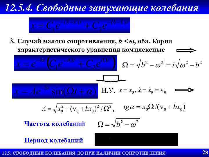 12. 5. 4. Свободные затухающие колебания 3. Случай малого сопротивления, b < ω, оба.