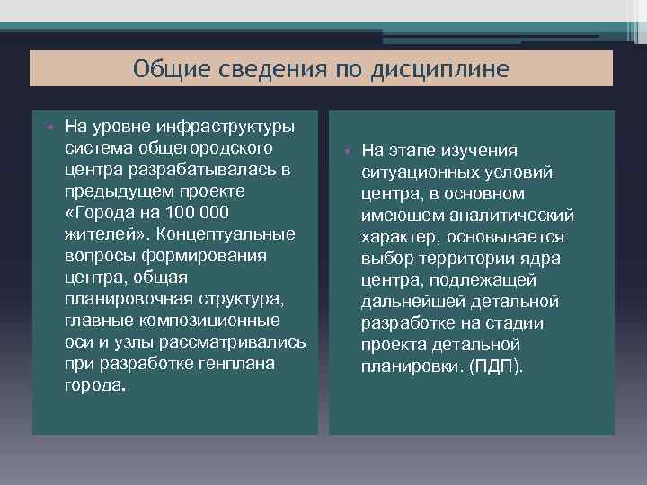 Общие сведения по дисциплине • На уровне инфраструктуры система общегородского центра разрабатывалась в предыдущем