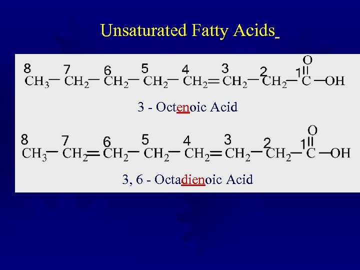 Unsaturated Fatty Acids 3 - Octenoic Acid 3, 6 - Octadienoic Acid 