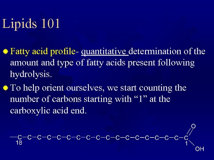 Lipids 101 ® Fatty acid profile- quantitative determination of the amount and type of