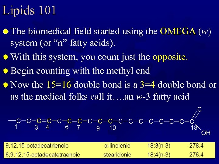 Lipids 101 ® The biomedical field started using the OMEGA (w) system (or “n”