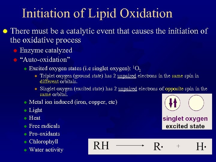 Initiation of Lipid Oxidation ® There must be a catalytic event that causes the