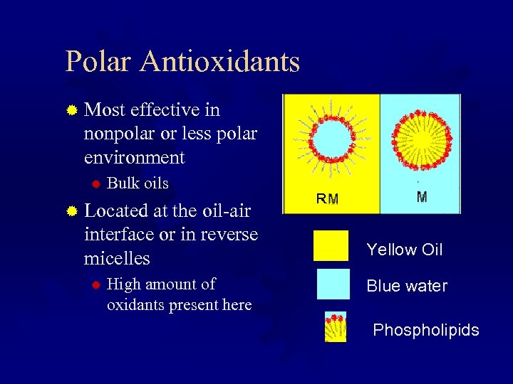 Polar Antioxidants ® Most effective in nonpolar or less polar environment ® Bulk oils