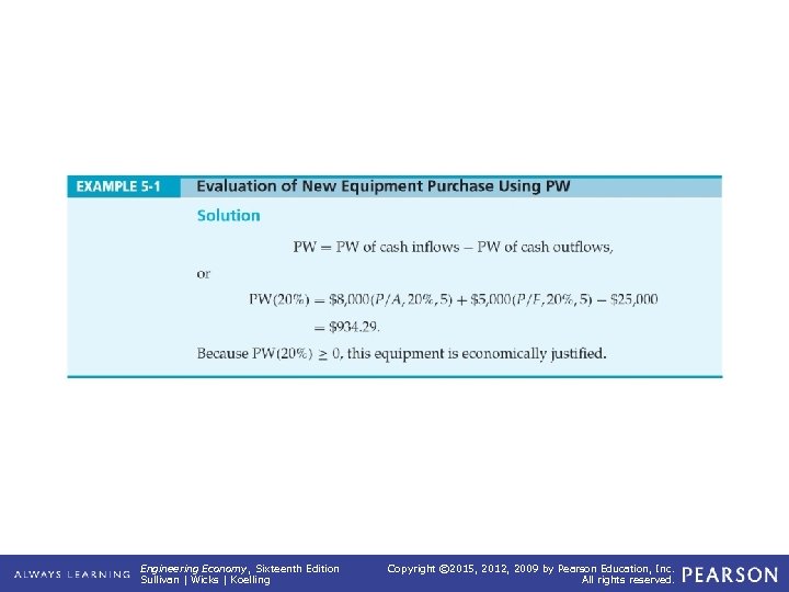 EXAMPLE 5 -1 (continued) Evaluation of New Equipment Purchase Using PW Engineering Economy, Sixteenth