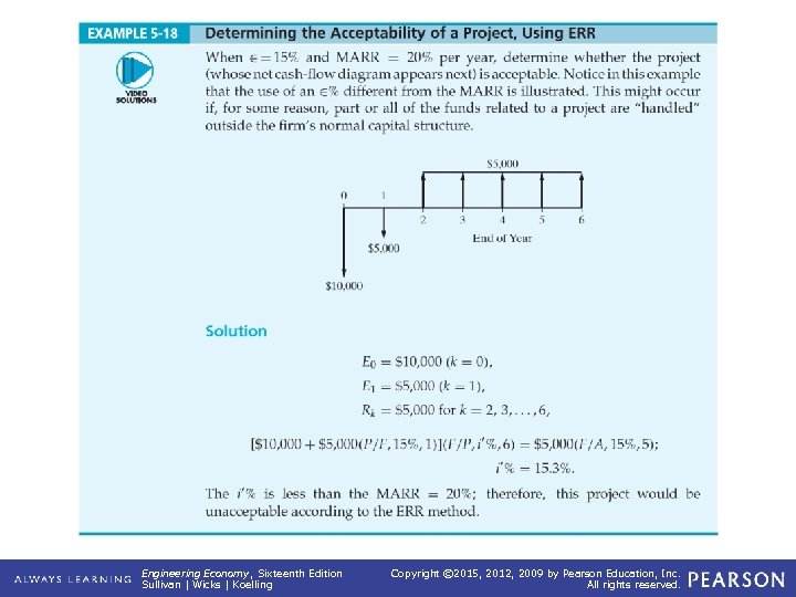 EXAMPLE 5 -18 Determining the Acceptability of a Project, Using ERR Engineering Economy, Sixteenth
