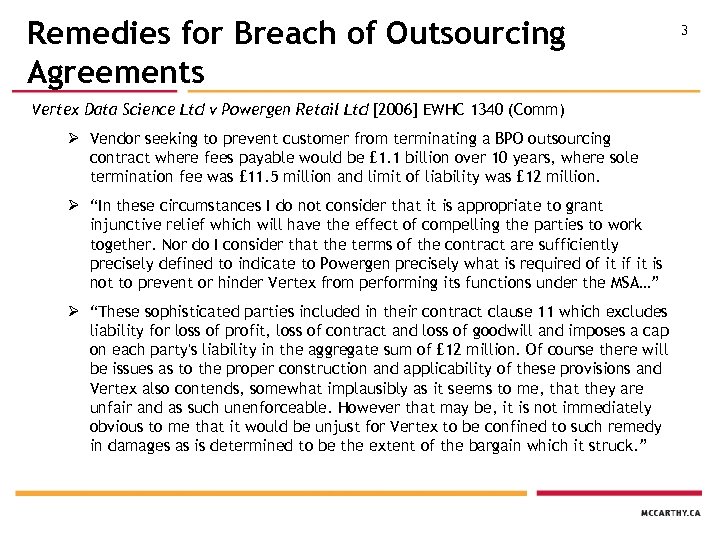 Remedies for Breach of Outsourcing Agreements Vertex Data Science Ltd v Powergen Retail Ltd
