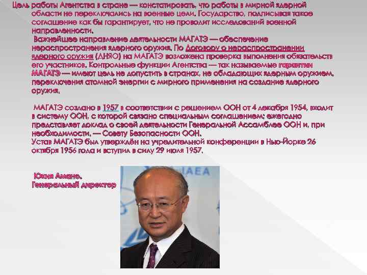 Цель работы Агентства в стране — констатировать, что работы в мирной ядерной области не
