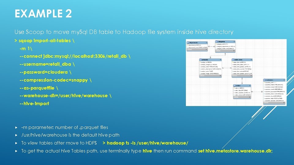 EXAMPLE 2 Use Scoop to move my. Sql DB table to Hadoop file system