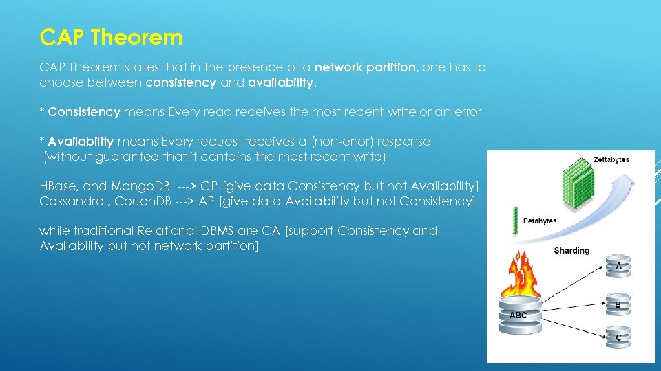 CAP Theorem states that in the presence of a network partition, one has to