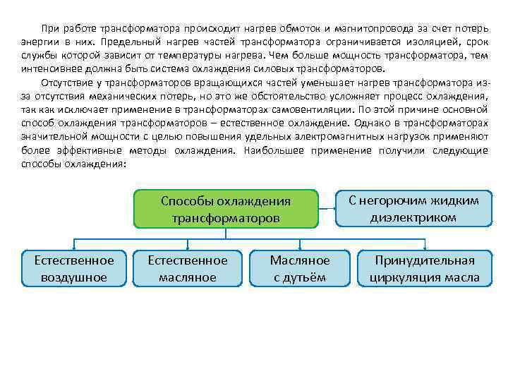 При работе трансформатора происходит нагрев обмоток и магнитопровода за счет потерь энергии в них.