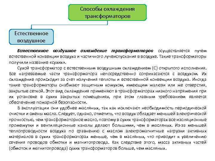 Способы охлаждения трансформаторов Естественное воздушное охлаждение трансформаторов осуществляется путем естественной конвекции воздуха и частичного