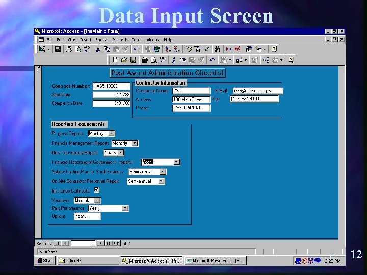 Data Input Screen 12 12 