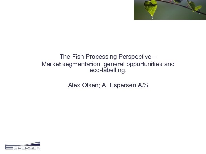 The Fish Processing Perspective – Market segmentation, general opportunities and eco-labelling. Alex Olsen; A.