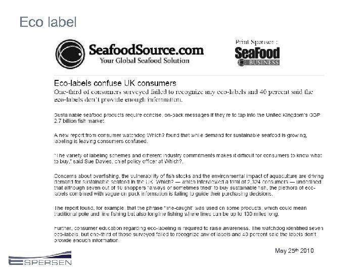 Eco label May 25 th 2010 