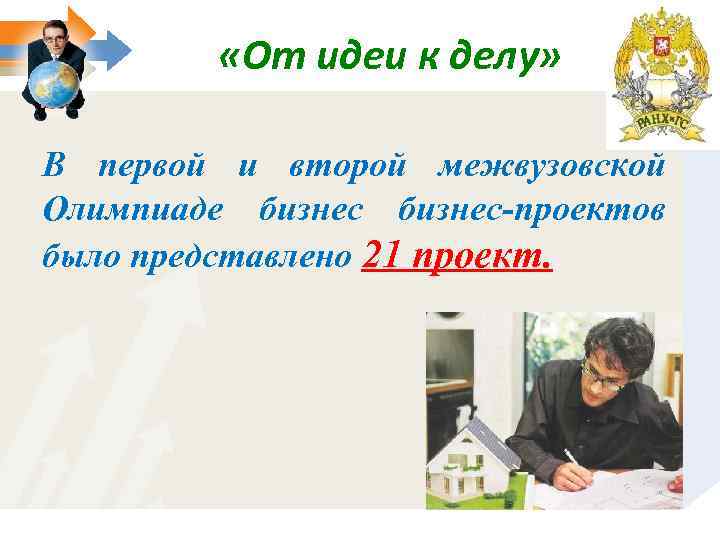  «От идеи к делу» В первой и второй межвузовской Олимпиаде бизнес-проектов было представлено