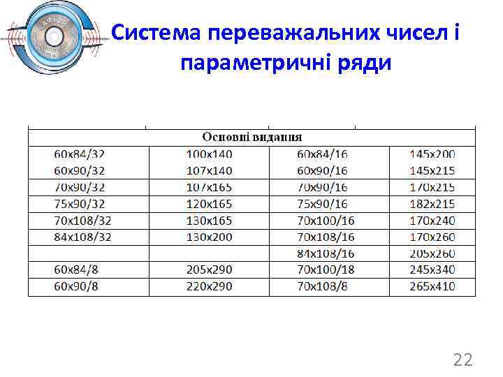 Система переважальних чисел і параметричні ряди 22 