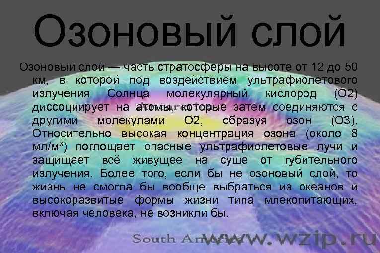 Озоновый слой — часть стратосферы на высоте от 12 до 50 км, в которой