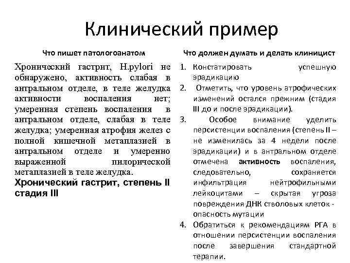 Клинический пример Что пишет патологоанатом Что должен думать и делать клиницист успешную Хронический гастрит,