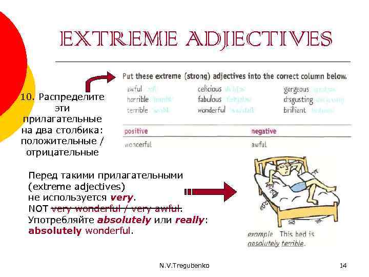 EXTREME ADJECTIVES 10. Распределите эти прилагательные на два столбика: положительные / отрицательные Перед такими