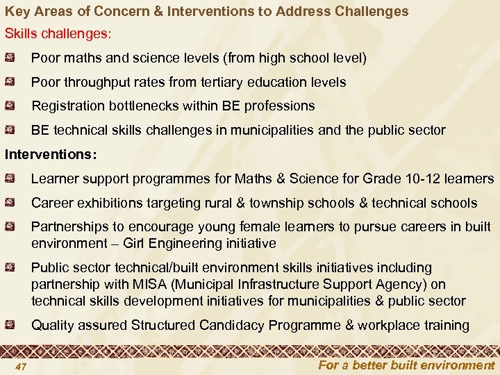 Key Areas of Concern & Interventions to Address Challenges Skills challenges: Poor maths and