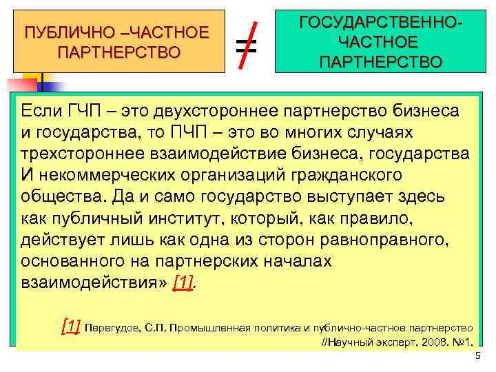 ПУБЛИЧНО –ЧАСТНОЕ ПАРТНЕРСТВО = ГОСУДАРСТВЕННОЧАСТНОЕ ПАРТНЕРСТВО Если ГЧП – это двухстороннее партнерство бизнеса и
