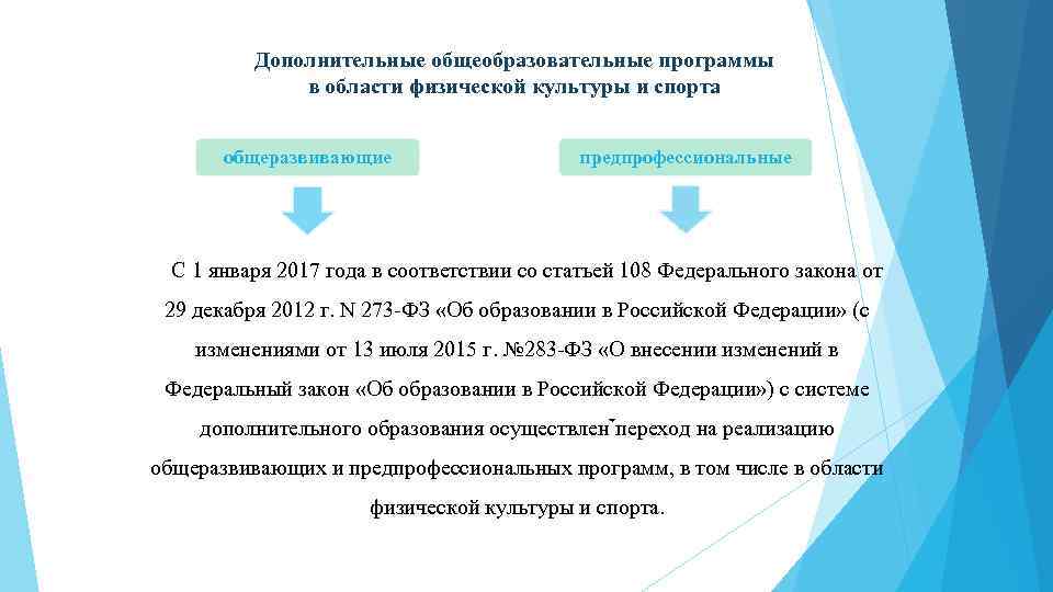 Дополнительные общеобразовательные программы в области физической культуры и спорта общеразвивающие предпрофессиональные C 1 января